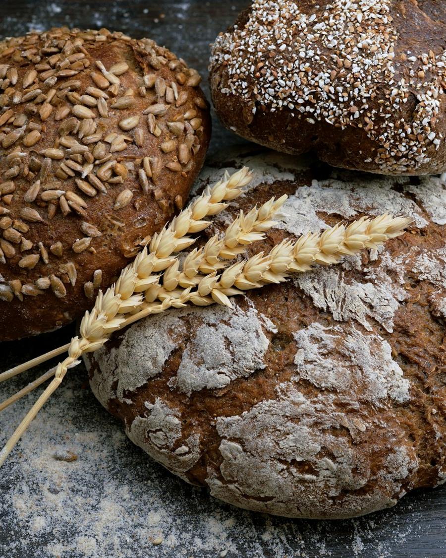 Illustrative image: seeded and flour-dusted loaves of bread.